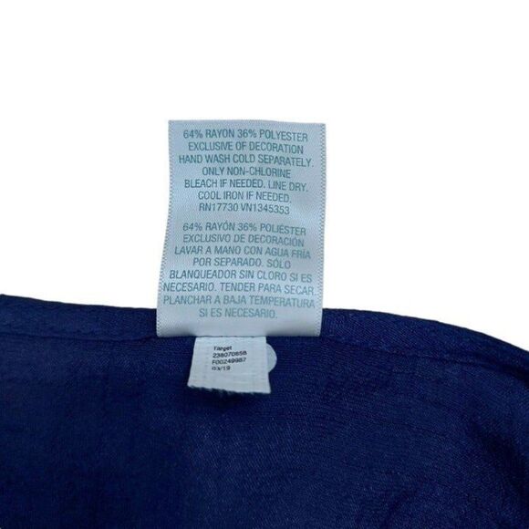 Kona Sol Cover Up Womens Small Navy 3/4 Sleeve V-Neck Curvy Hem Embroidered Boho - Picture 7 of 7